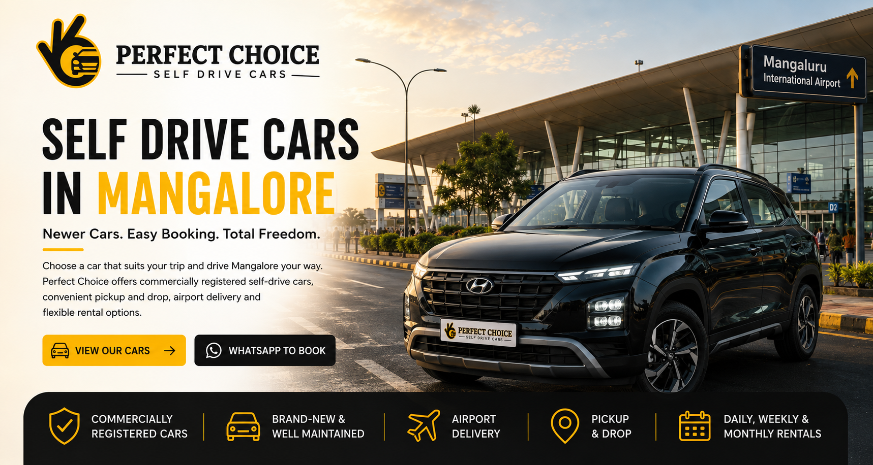 Family arriving home at Mangalore Airport to rent a self-drive car